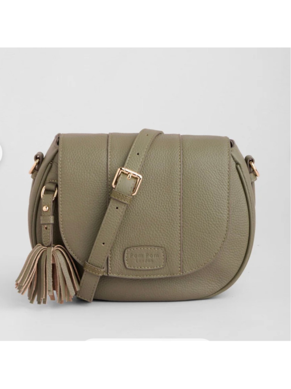 Pom Pom London Leather Wilmington Sage Green Crossbody Bag